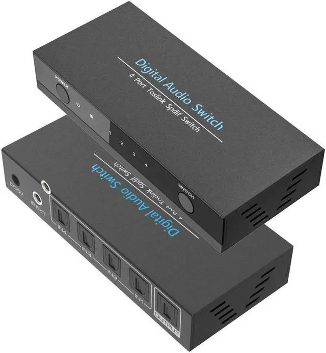 Alt view image 3 of 6 - Digital Optical Audio Switcher 4 in 1 out Switch SPDIF Toslink 4x1 with IR Control and DC Power Adapter Supports 5.1CH/ LPCM2.0/ DTS/Dolby-AC3