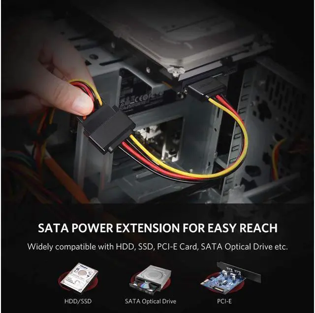 Alt view image 5 of 7 - SATA Power Extension Cable 3 Pack 15 Pin SATA Male to Female Extender Cable Cord Adapter for Hard Drive Disk, HDD, SSD, PCIE