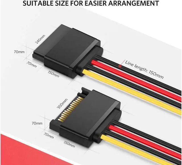 Alt view image 7 of 7 - SATA Power Extension Cable 3 Pack 15 Pin SATA Male to Female Extender Cable Cord Adapter for Hard Drive Disk, HDD, SSD, PCIE