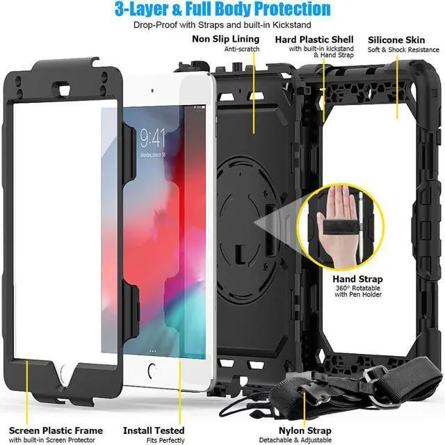 Alt view image 2 of 7 - iPad Mini 5 Case,iPad Mini 4 Case, SXTech [Full-Body] Drop Proof &Shockproof Hybrid Armor Case with 360 Rotating Stand [Pencil Holder] Screen Protector Hand Strap for iPad Mini 5th Gen Cover