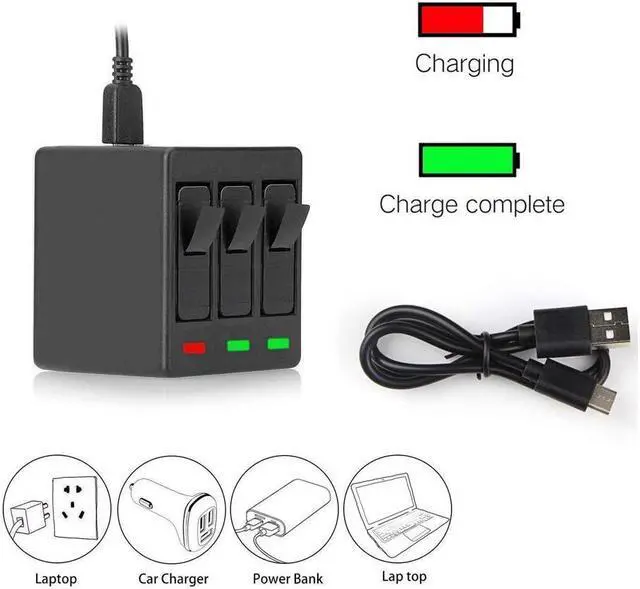 Alt view image 3 of 7 - GoPro Rechargeable Battery 2 Pack x 1500mAh and 3-Channel Charger for GoPro Hero 5 Black,Hero 6 Black, Hero 7 Black Hero 2018 Hero 8 (Fully Compatible with Original)