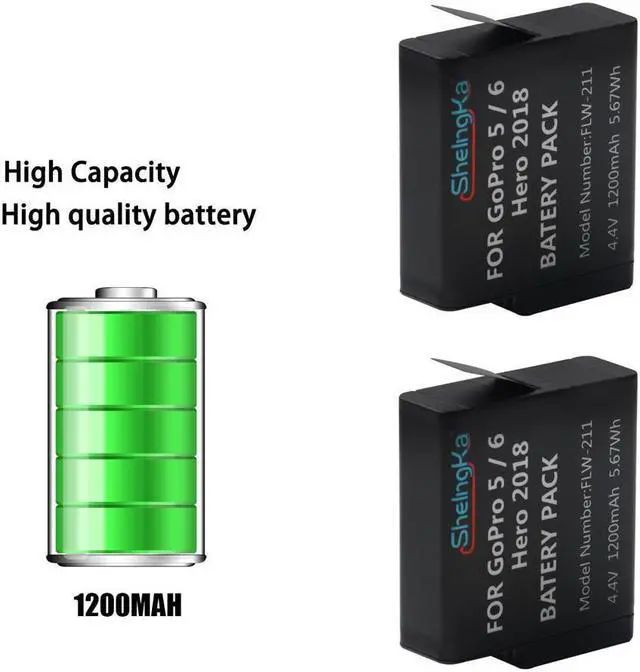 Alt view image 5 of 7 - GoPro Rechargeable Battery 2 Pack x 1500mAh and 3-Channel Charger for GoPro Hero 5 Black,Hero 6 Black, Hero 7 Black Hero 2018 Hero 8 (Fully Compatible with Original)