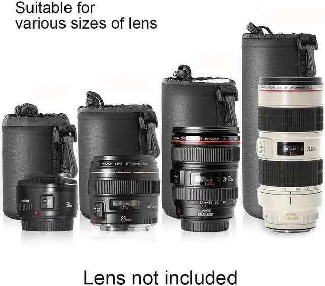 Alt view image 2 of 7 - 4 x Lens Case Lens Pouch Bag with Thick Protective Neoprene Soft Plush Compatible with DSLR Camera Lens (Canon, Nikon, Sony, Olympus, Panasonic,etc) Includes: Small, Medium, Large, X Large