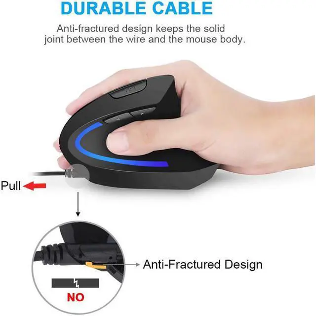 Alt view image 3 of 7 - Wired Vertical Mouse, Optical Ergonomic Mouse with 4 Adjustable DPI 800/1200/2000/3200, 6 Buttons USB Computer Mouse with 4 Colors LED Light