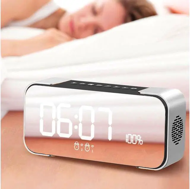 Alt view image 4 of 7 - Bluetooth Speaker Hi-Fi Portable Wireless Stereo Speaker with Alarm Clock Build-in Mic FM Radio LED Light Hands-free Two Subwoofer Enhanced Bass Surround Sound for iPhone Samsung Mac Computer
