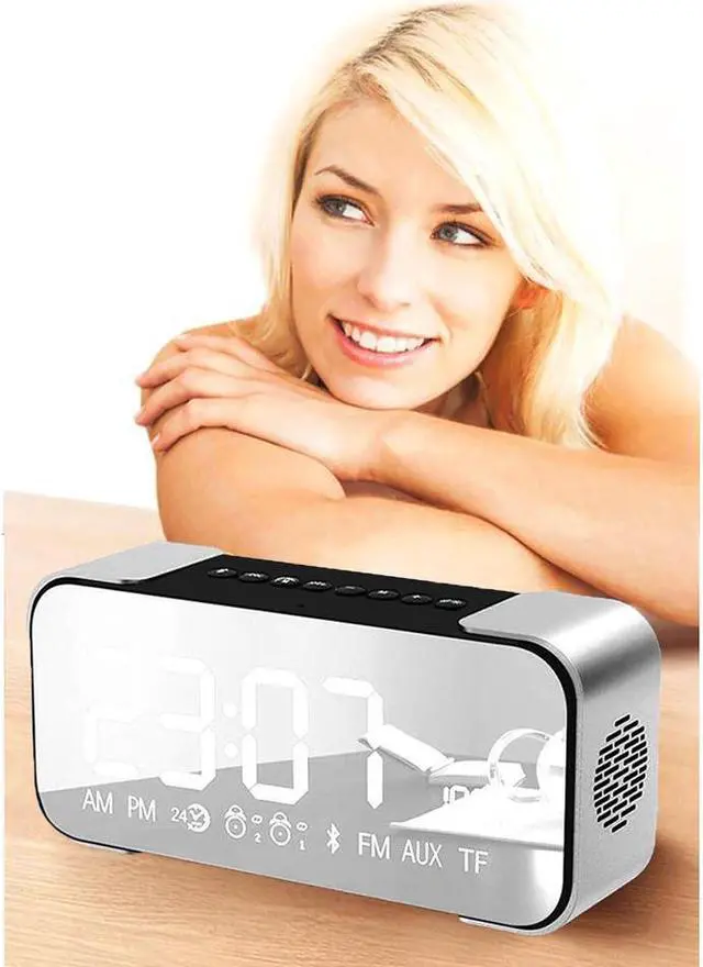 Alt view image 5 of 7 - Bluetooth Speaker Hi-Fi Portable Wireless Stereo Speaker with Alarm Clock Build-in Mic FM Radio LED Light Hands-free Two Subwoofer Enhanced Bass Surround Sound for iPhone Samsung Mac Computer