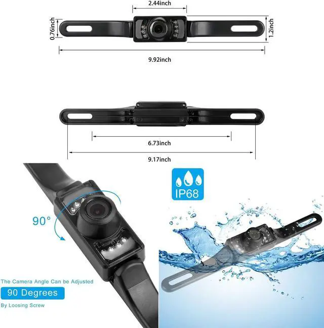 Alt view image 4 of 7 - Werleo Backup Rear View Car Camera Screen Monitor System Universal License Plate Reverse Car Rear View Camera Waterproof Night Vision + 4.3 inch LCD Rearview Monitor for Vehicles Truck Van Caravan