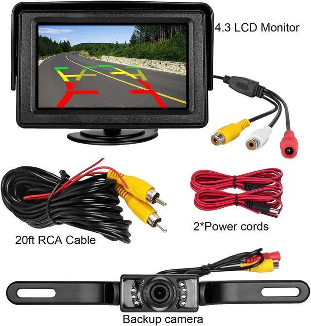 Alt view image 6 of 7 - Werleo Backup Rear View Car Camera Screen Monitor System Universal License Plate Reverse Car Rear View Camera Waterproof Night Vision + 4.3 inch LCD Rearview Monitor for Vehicles Truck Van Caravan