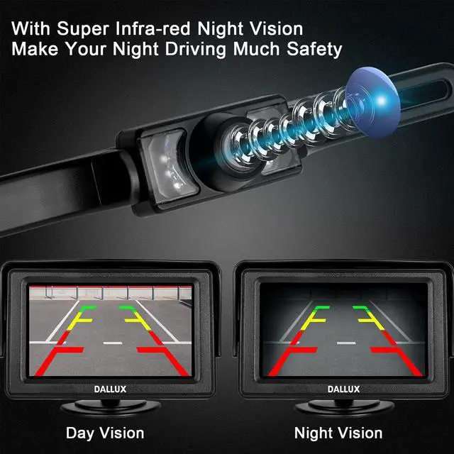 Alt view image 3 of 7 - Werleo Backup Rear View Car Camera Screen Monitor System Universal License Plate Reverse Car Rear View Camera Waterproof Night Vision + 4.3 inch LCD Rearview Monitor for Vehicles Truck Van Caravan
