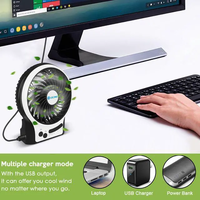 Alt view image 3 of 6 - Desk Fan Personal Portable Mini USB Rechargeable Cooling Fan with LED Light for Traveling Room Office Car Household Outdoor