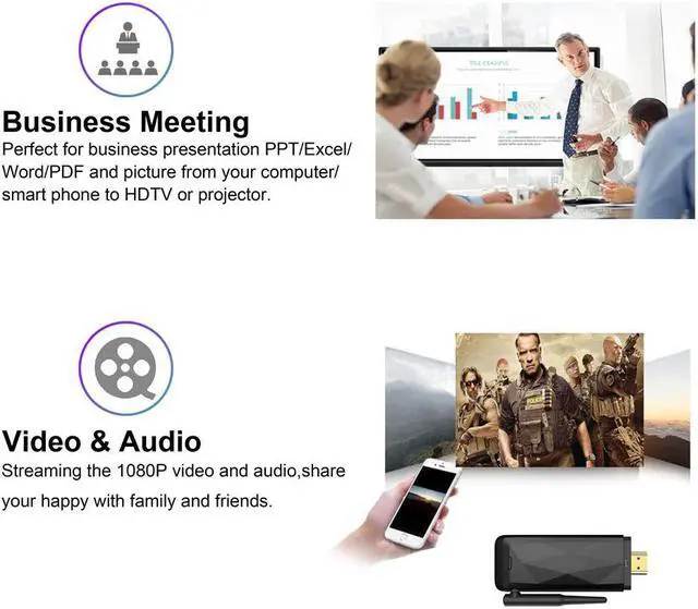 Alt view image 3 of 7 - 2.4G/5G Wireless Display Dongle, WiFi Portable WLAN Display Receiver, 1080P HDMI Screen Mirroring Adapter Support Airplay DLNA Miracast for iOS/Android Smartphones/Windows/Mac/Laptop