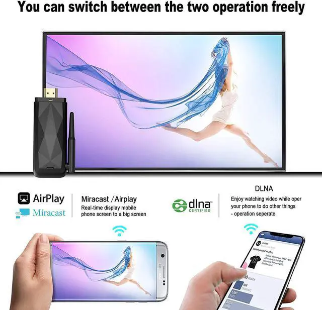Alt view image 6 of 7 - 2.4G/5G Wireless Display Dongle, WiFi Portable WLAN Display Receiver, 1080P HDMI Screen Mirroring Adapter Support Airplay DLNA Miracast for iOS/Android Smartphones/Windows/Mac/Laptop