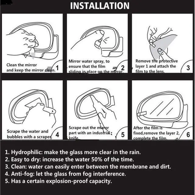 Alt view image 3 of 7 - Car Rear View Mirror Film,HD Clear Nano Screen Protector,Anti Glare Rain-Proof Anti Water Mist for Rearview Mirror Protective Film 2 Pack 100x145mm