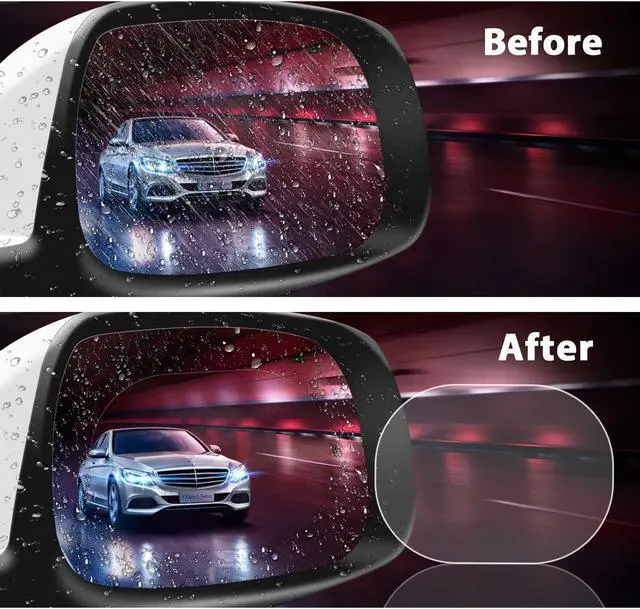 Alt view image 7 of 7 - Car Rear View Mirror Film,HD Clear Nano Screen Protector,Anti Glare Rain-Proof Anti Water Mist for Rearview Mirror Protective Film 2 Pack 100x145mm