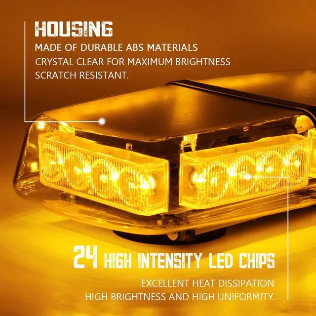 Alt view image 2 of 7 - Werleo 24 LED 24 Watts Emergency Hazard Warning LED Mini Bar Strobe Light for Snow Plow Police Trucks Vehicles with Magnetic Base and16 ft Straight Cord with 2 Seperate Button's Cigarette Plug