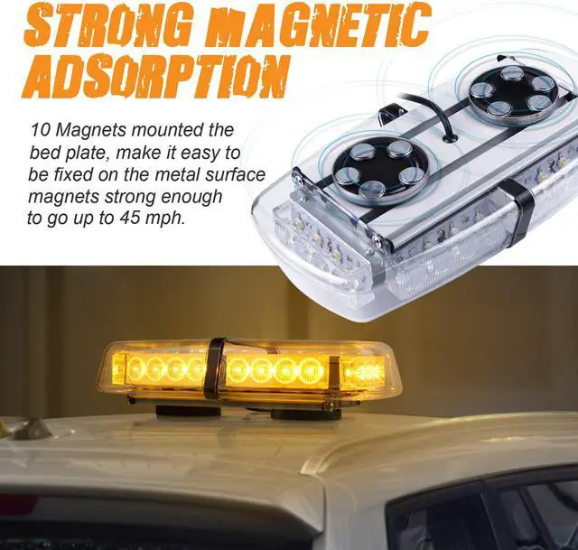 Alt view image 7 of 7 - Werleo 24 LED 24 Watts Emergency Hazard Warning LED Mini Bar Strobe Light for Snow Plow Police Trucks Vehicles with Magnetic Base and16 ft Straight Cord with 2 Seperate Button's Cigarette Plug