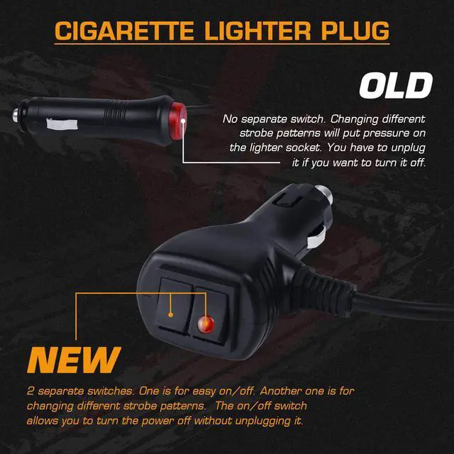 Alt view image 4 of 7 - Werleo 24 LED 24 Watts Emergency Hazard Warning LED Mini Bar Strobe Light for Snow Plow Police Trucks Vehicles with Magnetic Base and16 ft Straight Cord with 2 Seperate Button's Cigarette Plug