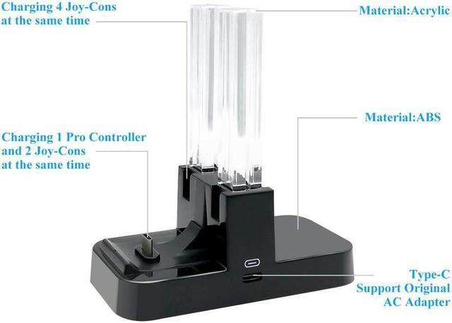 Alt view image 3 of 7 - Charger for Nintendo Switch Pro Controllers and Joy-Cons,Charging Stand for Nintendo Switch with 2 Type-C USB Ports and 1 Type-C USB Charger Cable