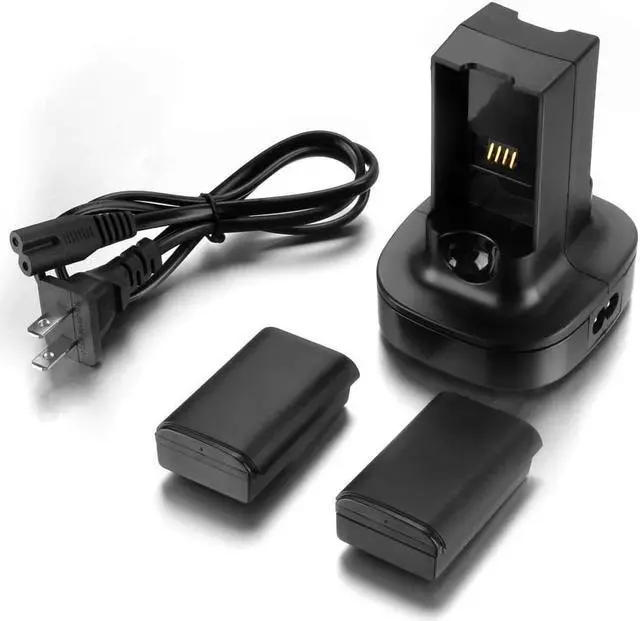 Alt view image 7 of 7 - Xbox 360 2 Pack Rechargeable Battery Pack + Dual Charging Station Dock Stand Base (Black) for Xbox 360 Wireless Controller [Xbox 360]