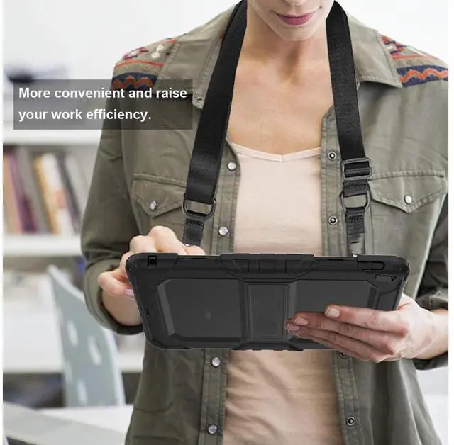 Alt view image 6 of 7 - iPad 5th / 6th Generation Cases iPad Air 2 Cover Heavy Duty Rugged Shockproof Silicone Protective Case With Stand & Shoulder Strap For Apple iPad Air 2 / iPad Pro 9.7 / iPad 9.7 2017 2018