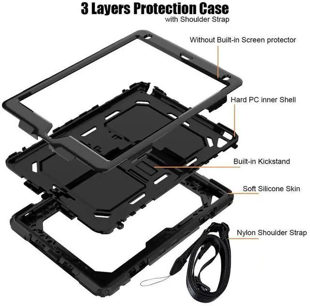 Alt view image 5 of 7 - iPad 5th / 6th Generation Cases iPad Air 2 Cover Heavy Duty Rugged Shockproof Silicone Protective Case With Stand & Shoulder Strap For Apple iPad Air 2 / iPad Pro 9.7 / iPad 9.7 2017 2018