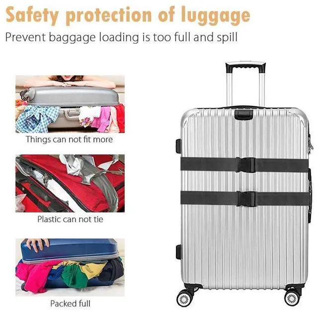Alt view image 7 of 7 - 2 Pack Luggage Straps, Heavy Duty Non-Slip Adjustable Travel Accessories Suitcase Baggage Belts Bag Bungee