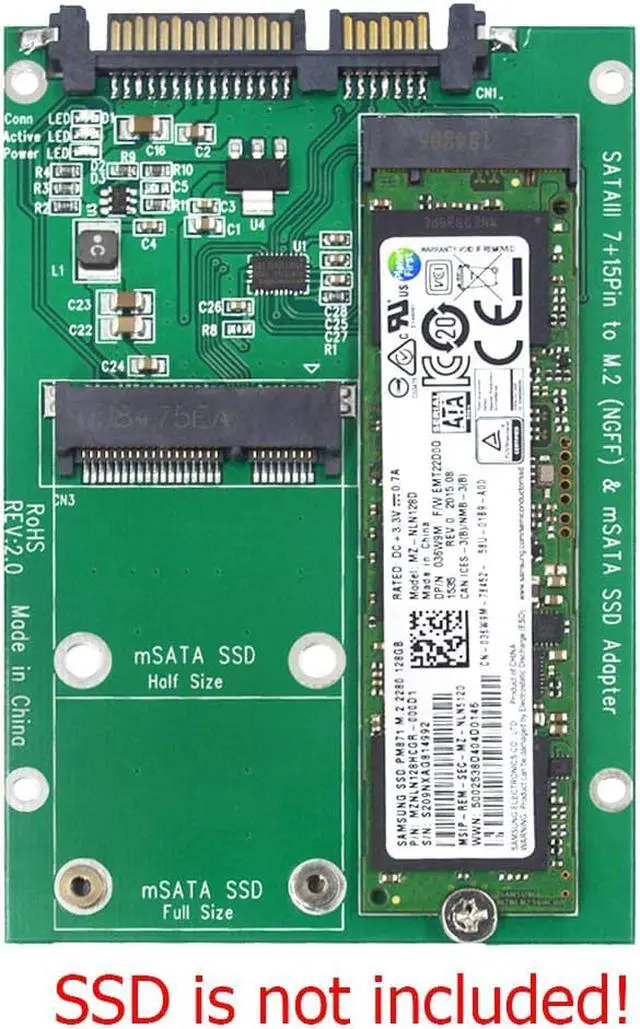 Alt view image 6 of 6 - WERLEO 2-in-1 NGFF or mSATA SSD to SATA 3.0 Adapter Converter Card Support Mini SATA Hard Drive or M.2 B Key HDD with with 2.5 inch SATA Cable