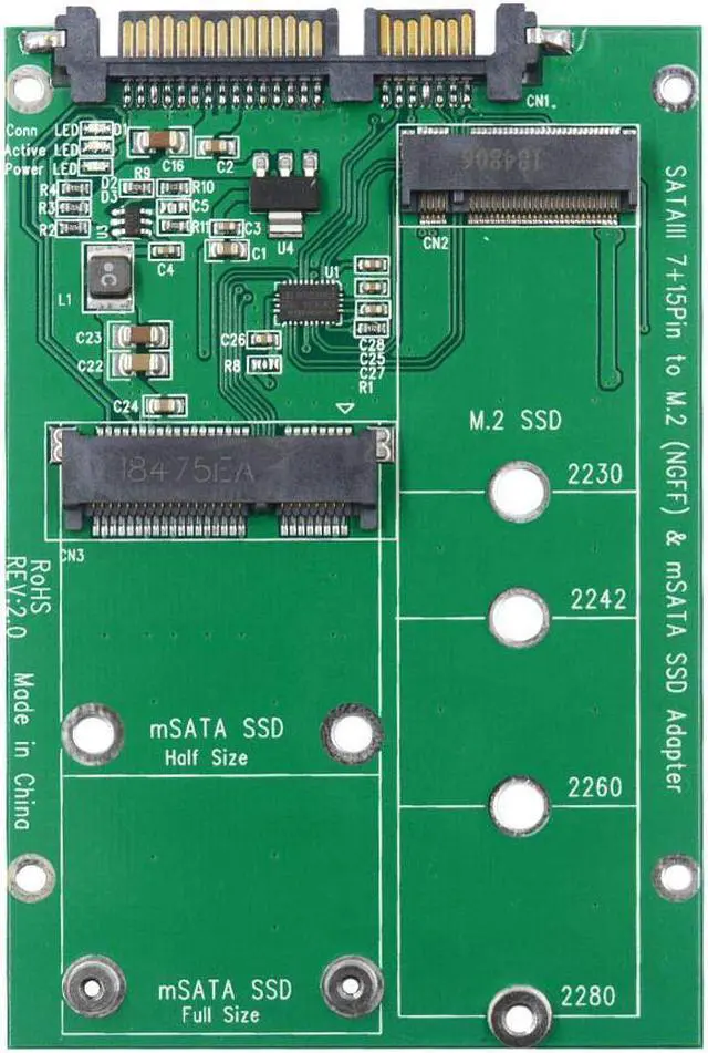 Alt view image 2 of 6 - WERLEO 2-in-1 NGFF or mSATA SSD to SATA 3.0 Adapter Converter Card Support Mini SATA Hard Drive or M.2 B Key HDD with with 2.5 inch SATA Cable