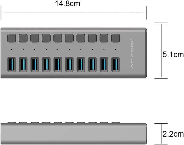 Alt view image 2 of 7 - USB 3.0 Hub with Power Adapter and Charging Port & Individual Power Switches for Windows Vista 7 8 10 MacOS-8/9/X Unix Linux 10 Port Gray