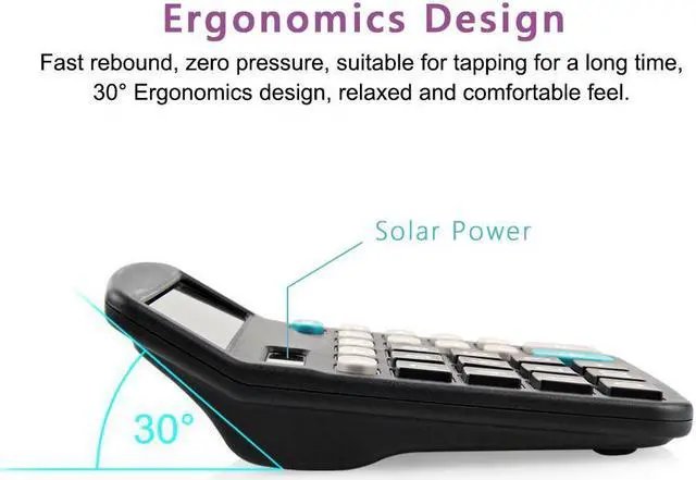Alt view image 4 of 5 - Calculator, 12-Digit Solar Battery Basic Calculator, Solar Battery Dual Power Office Calculator, with Large LCD Display and Large Buttons (Battery Included)