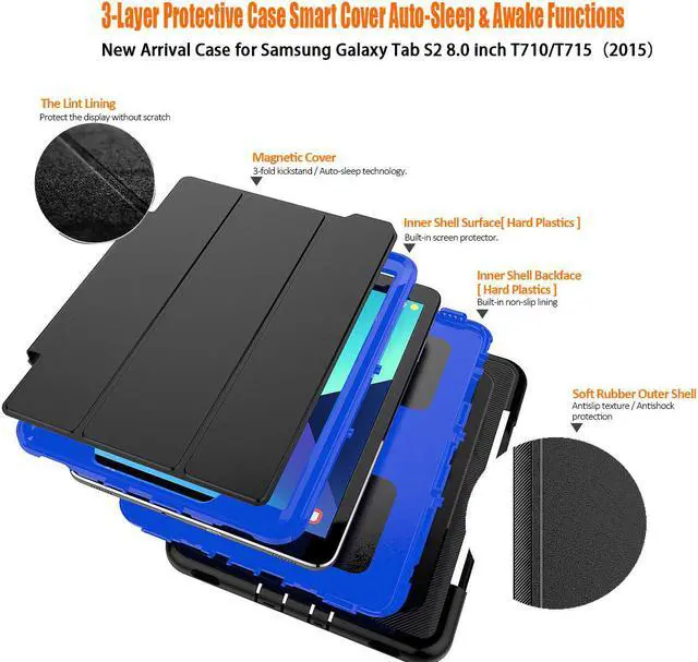 Alt view image 5 of 5 - Galaxy Tab S2 8.0 Case Cover Heavy Duty Three Layer Smart Protective with Auto Sleep Wake & Built-in Screen Protector for 2015 Samsung Galaxy Tab S2 8.0 SM-T710 T715 T713 Case