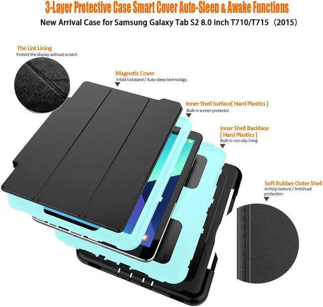 Alt view image 5 of 6 - Galaxy Tab S2 8.0 Case Cover Heavy Duty Three Layer Smart Protective with Auto Sleep Wake & Built-in Screen Protector for 2015 Samsung Galaxy Tab S2 8.0 SM-T710 T715 T713 Case