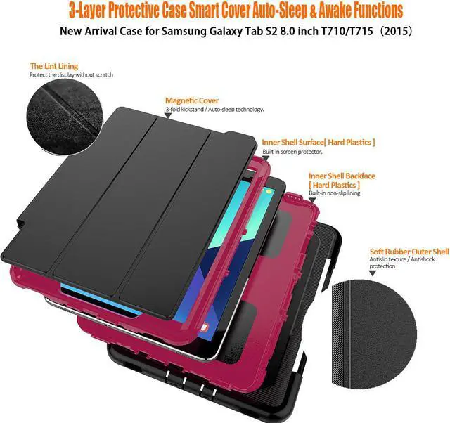 Alt view image 4 of 6 - Galaxy Tab S2 8.0 Case Cover Heavy Duty Three Layer Smart Protective with Auto Sleep Wake & Built-in Screen Protector for 2015 Samsung Galaxy Tab S2 8.0 SM-T710 T715 T713 Case