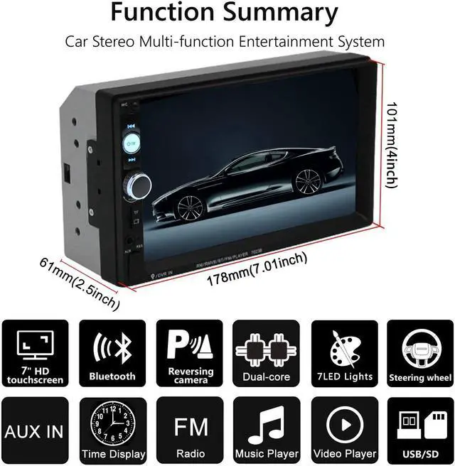 Alt view image 2 of 7 - Double Din Car Stereo in-Dash Bluetooth Touch Screen 7 inch with Rear-View Camera,Video MP5/4/3 Player, Radio FM, Car Stereo Receiver, Support Steering Wheel Remote Control, Mirror Link, Caller ID