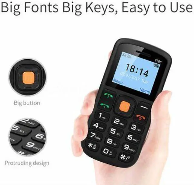 Alt view image 3 of 7 - Senior Cell Phone UNIWA V708 2G GSM Mobile Phone Dual SIM SOS Large Button 1.77 Inch Screen 800mAh Battery Large Digital Emergency Phone with Charging Cradle for Senior Elderly Kids Old Man