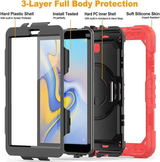 Alt view image 7 of 7 - Samsung Tab A 8.0 2018 Case Model SM-T387 with 360 Hand Strap & Stand Adjustable Shoulder Strap Full Body Protection Case Cover for Galaxy Tab A 8.0 with Pencil Holder & Built-in Screen Protector