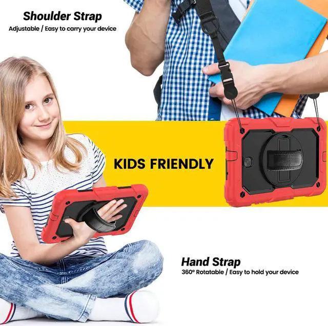 Alt view image 4 of 7 - Samsung Tab A 8.0 2018 Case Model SM-T387 with 360 Hand Strap & Stand Adjustable Shoulder Strap Full Body Protection Case Cover for Galaxy Tab A 8.0 with Pencil Holder & Built-in Screen Protector