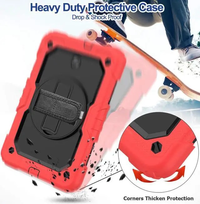 Alt view image 5 of 7 - Samsung Tab A 8.0 2018 Case Model SM-T387 with 360 Hand Strap & Stand Adjustable Shoulder Strap Full Body Protection Case Cover for Galaxy Tab A 8.0 with Pencil Holder & Built-in Screen Protector