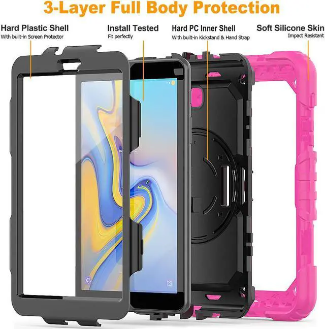 Alt view image 7 of 7 - Samsung Tab A 8.0 2018 Case Model SM-T387 with 360 Hand Strap & Stand Adjustable Shoulder Strap Full Body Protection Case Cover for Galaxy Tab A 8.0 with Pencil Holder & Built-in Screen Protector