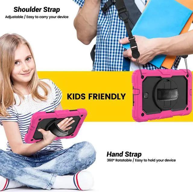 Alt view image 5 of 7 - Samsung Tab A 8.0 2018 Case Model SM-T387 with 360 Hand Strap & Stand Adjustable Shoulder Strap Full Body Protection Case Cover for Galaxy Tab A 8.0 with Pencil Holder & Built-in Screen Protector