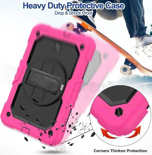 Alt view image 6 of 7 - Samsung Tab A 8.0 2018 Case Model SM-T387 with 360 Hand Strap & Stand Adjustable Shoulder Strap Full Body Protection Case Cover for Galaxy Tab A 8.0 with Pencil Holder & Built-in Screen Protector