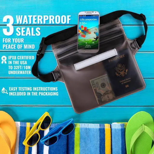 Alt view image 3 of 7 - Werleo Waterproof Pouch with Waist Strap (2 Pack) | Best Way to Keep Your Phone and Valuables Safe and Dry | Perfect for Boating Swimming Snorkeling Kayaking Beach Pool Water Parks
