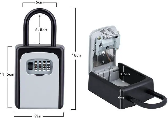 Alt view image 2 of 7 - Key Lock Box Combination Key Storage Lock Box with Resettable Code Portable Key Safe Box Door Knob or Wall Mount Outside for Realtors Contractors Kids Spare Key Storage Box