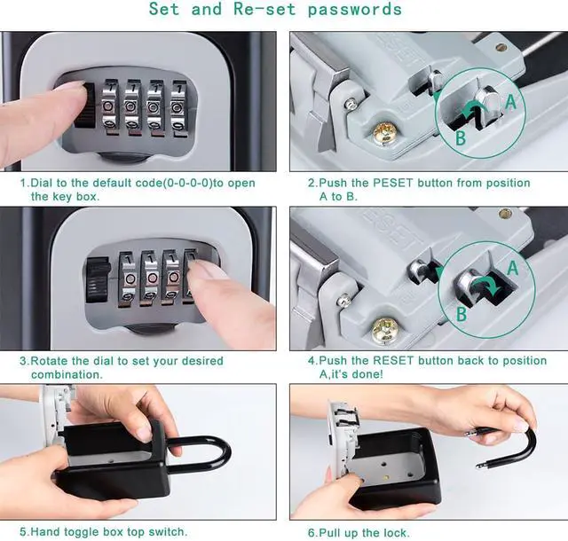 Alt view image 6 of 7 - Key Lock Box Combination Key Storage Lock Box with Resettable Code Portable Key Safe Box Door Knob or Wall Mount Outside for Realtors Contractors Kids Spare Key Storage Box