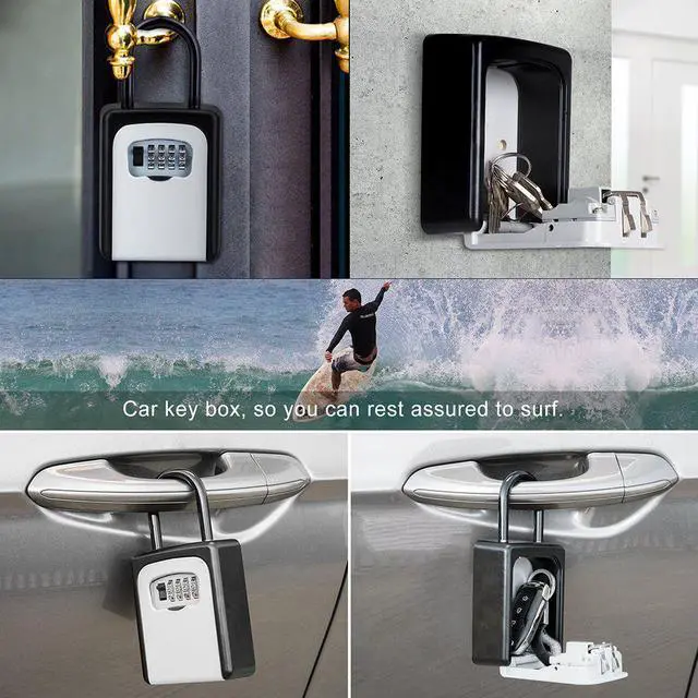 Alt view image 7 of 7 - Key Lock Box Combination Key Storage Lock Box with Resettable Code Portable Key Safe Box Door Knob or Wall Mount Outside for Realtors Contractors Kids Spare Key Storage Box