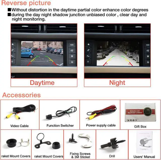 Alt view image 7 of 7 - Waterproof IP68 Backup Reverse Camera Car Rear View Night Vision Camera Universal Color CMOS Back up Parking HD Front View Camera 2 Installation Options- Mirror Image/Guidelines Switching
