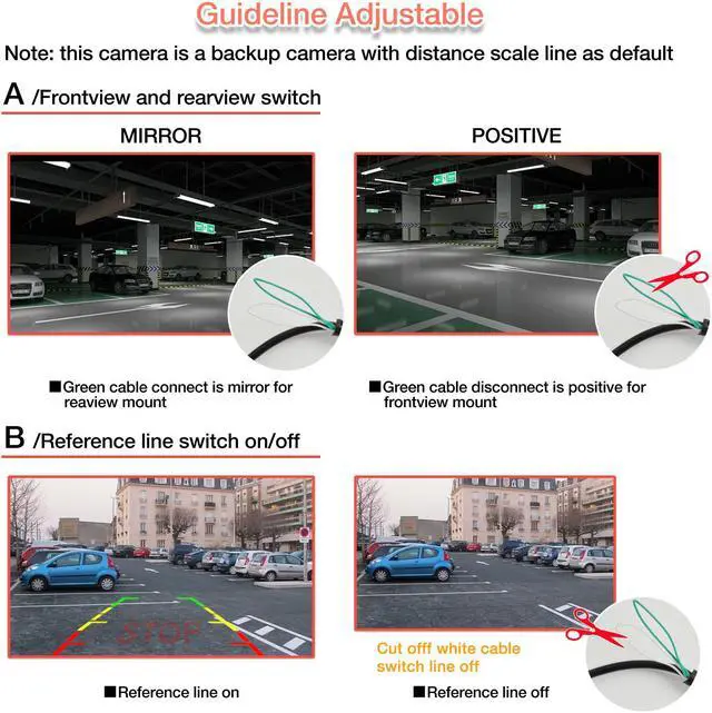 Alt view image 6 of 7 - Waterproof IP68 Backup Reverse Camera Car Rear View Night Vision Camera Universal Color CMOS Back up Parking HD Front View Camera 2 Installation Options- Mirror Image/Guidelines Switching