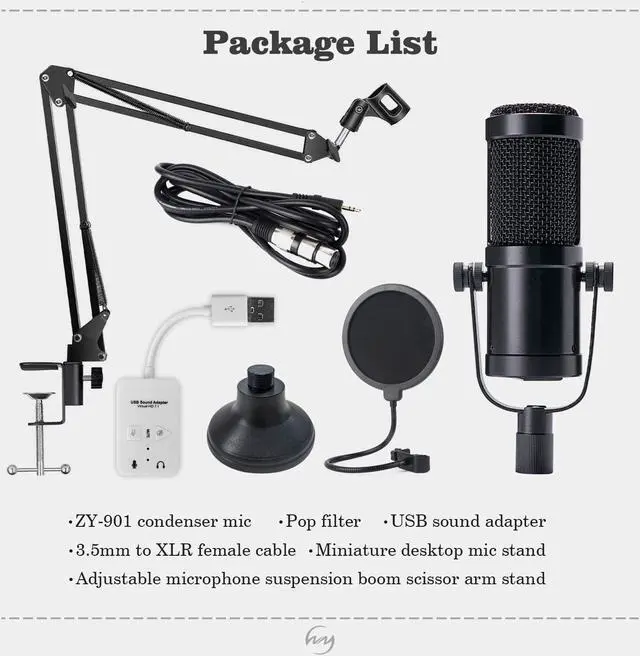 Alt view image 6 of 7 - Werleo Desktop Condenser Mic Set Professional Studio Microphone for Recording Cardioid Condenser PC Mic Comes with Miniature Stand and Adjustable Mic Stand