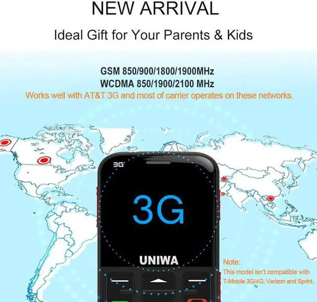 Alt view image 3 of 7 - UNIWA Unlocked Cell Phone 3G Senior Cell Phone WCDMA GSM Cell Phone for Senior Citizen & Kids 2.31” Curved Screen Embossed Keyboard Big Button Big Font SOS Emergency Simple Phone with Charging Dock
