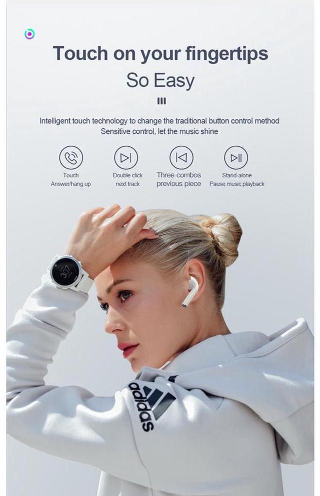 Alt view image 4 of 7 - Wireless Bluetooth Earbuds Werleo True TWS Wireless Headset Headphone Touch Control Binaural Earphones Hi-Fi Sound Mini Earphone with Charger Base for iPad Air iPod iPhone Android White
